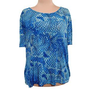 Jaclyn Smith XL Blue Snake Reptile Print Stretchy Top Bold Y2K Retro Statement